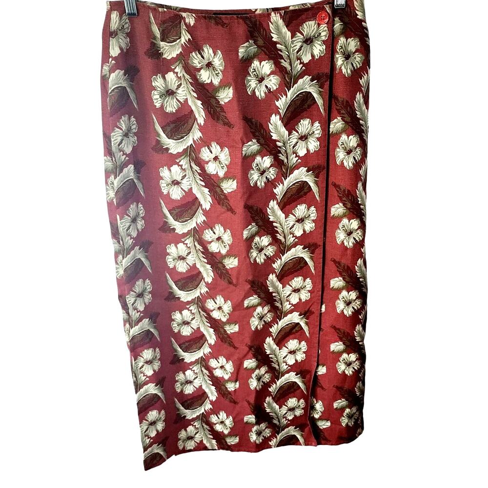 Eddie Bauer Women's Floral Hawaiian Linen Blend Maxi Wrap Skirt Plus 14
